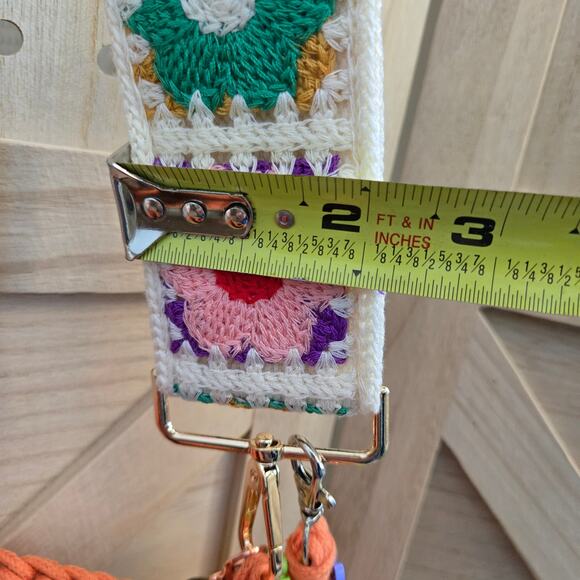 FLR PWR Transformed Macrame Crossbody bag guitar strap Small orange green Red - Picture 15 of 16